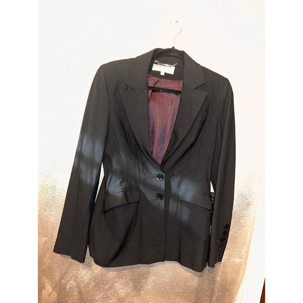 Karen Millen Preppy Academia Black Stretch Double Button Notched Lapel Blazer